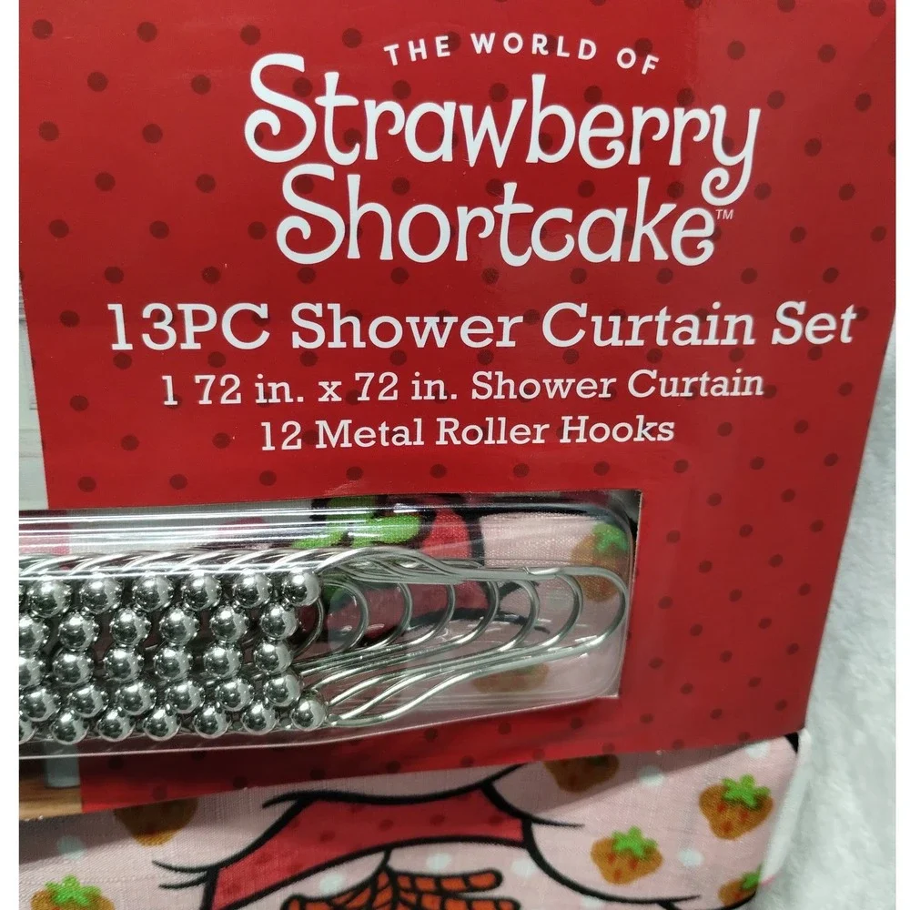 Strawberry Shortcake 13PC Shower Curtain Set 72x72 w/ 12 Metal Roller Hooks NEW